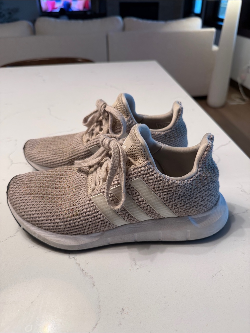adidas women’s Beige Knit Lace-Up Sneakers